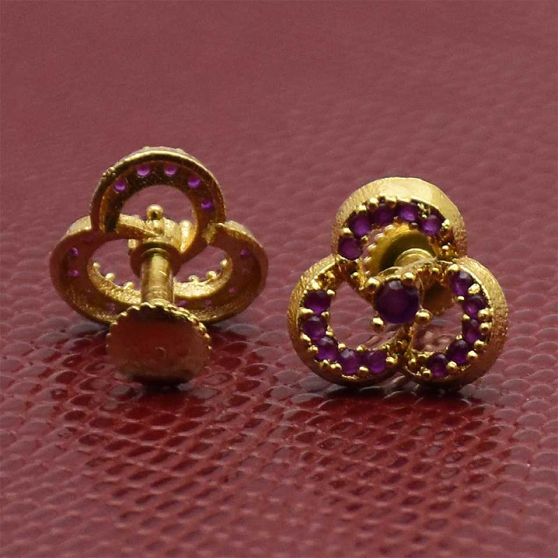 Exquisite Gold Plated Ruby Stone Ear Studs Online Kollam Supreme Tiny Gold Plated Semi Precious Ruby Ear Studs