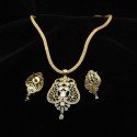 Sparkling Gold Plated Round Mesh Chain Floral AD Pendant set