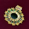 One Gram Gold Ruby Studded Green Pulinakham Pendant
