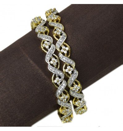 Outstanding Premium Gold Plated CZ's Floral Bangles
