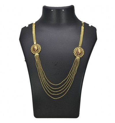 Gold Plated Multi Strand chain with Peacock Double Side Pendants