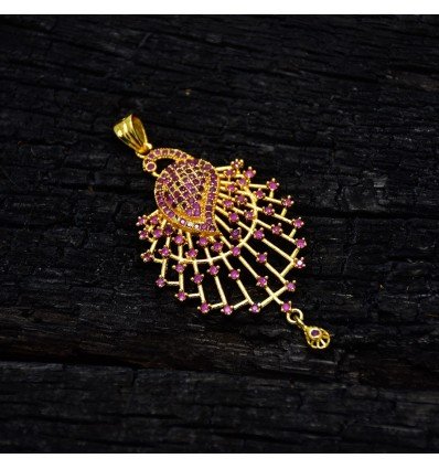 Premium Gold Plated Ruby Peacock Pendant