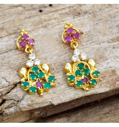South Indian Semi-precious Stones Golden Drops Earrings