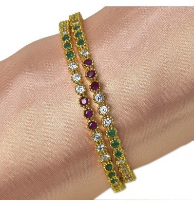 One Gram Gold Ruby AD and Emerald Stone Bangles