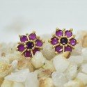 Gold Plated Daily Wear Semi-Precious Stone Floral Ear Studs