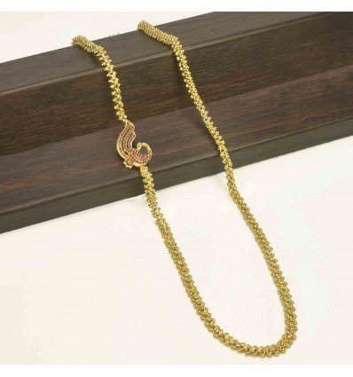 Gold Plated Chain with Peacock Stone Side Pendant