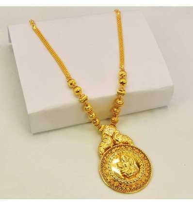 One Gram Gold MC Ball Chain Big Lakshmi Pendant Necklace