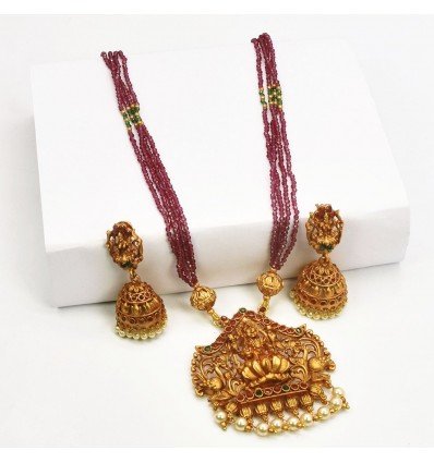 Lakshmi Peacock Multi-layer Maroon Beads Necklace Set