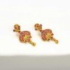 Beautiful Gold Plated Ruby Stones Floral Drops Earrings