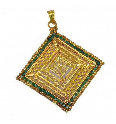 Gold Plated Ruby and Emerald Diamond Shape Pendant 