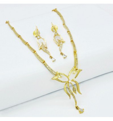 Golden Designer Cz Ruby Stone Necklace