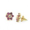 Gold Plated Artificial Stones Flower Ear Studs