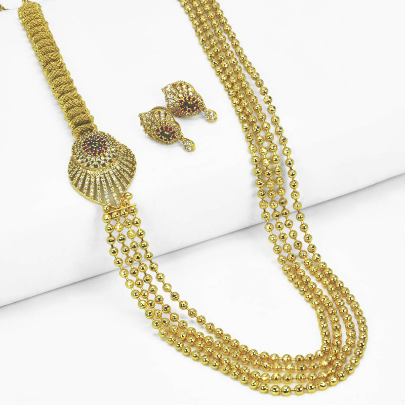 Premium Ruby Emerald Pendant Mugappu MultiLayer ChainKollam Supreme