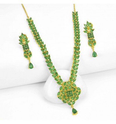 Stunning Premium Gold Plated Emerald Necklace Set