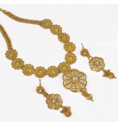 Trendy Antique Gold Plated Flower Necklace Set