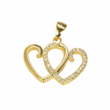 Golden Double Heart Cubic Zirconia Pendant