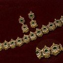 Traditional Trendy Green Enamel Ruby Collar Necklace Set