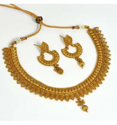 Antique Gold Plated Designer Leaf Necklace Set