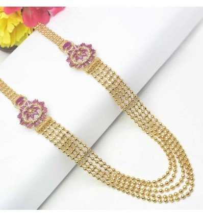 Gold Plated Ruby Double Side Pendant Multi-layer Necklace