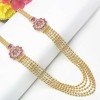 Gold Plated Ruby Double Side Pendant Multi-layer Necklace