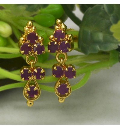 Stunning Gold Plated Floral Small Ruby Drop Earrings