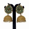 Matte Gold Plated Big Leaf Studs Stone Jhumkha Earrings