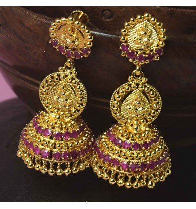 Premium Fashion Ruby Traditional Lakshmi Jumkha Earrings