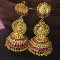 Big Premium Traditional Ruby Lakshmi Jhumka Earrings