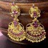 Gold Plated Ruby Stones Drops Earrings