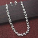 Silver Polish American Diamond Floral Necklace Set