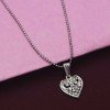 Silver Polished White Stone Heart Pendant With Ball Chain