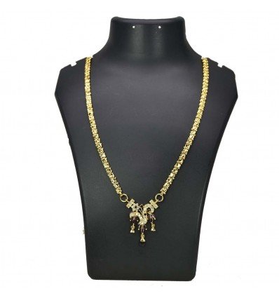Premium Gold Plated Chain with Burgundy Colour Stone Pendant