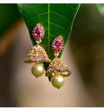 Stunning Gold Plated Ruby stones Small Jhumka Earrings