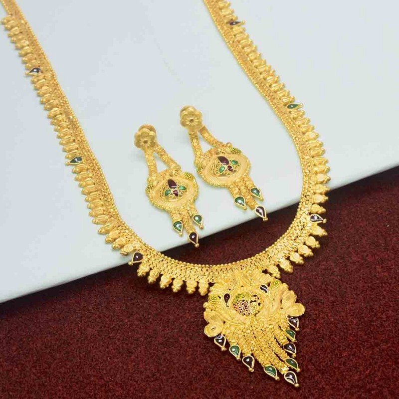 1 Gm Gold Plated high Quality Menakari 10'' Long Chain Pendant Earrings Set 