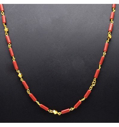 Stylish Gold Plated Cylinder Coral and Designer Golden Bead Chain