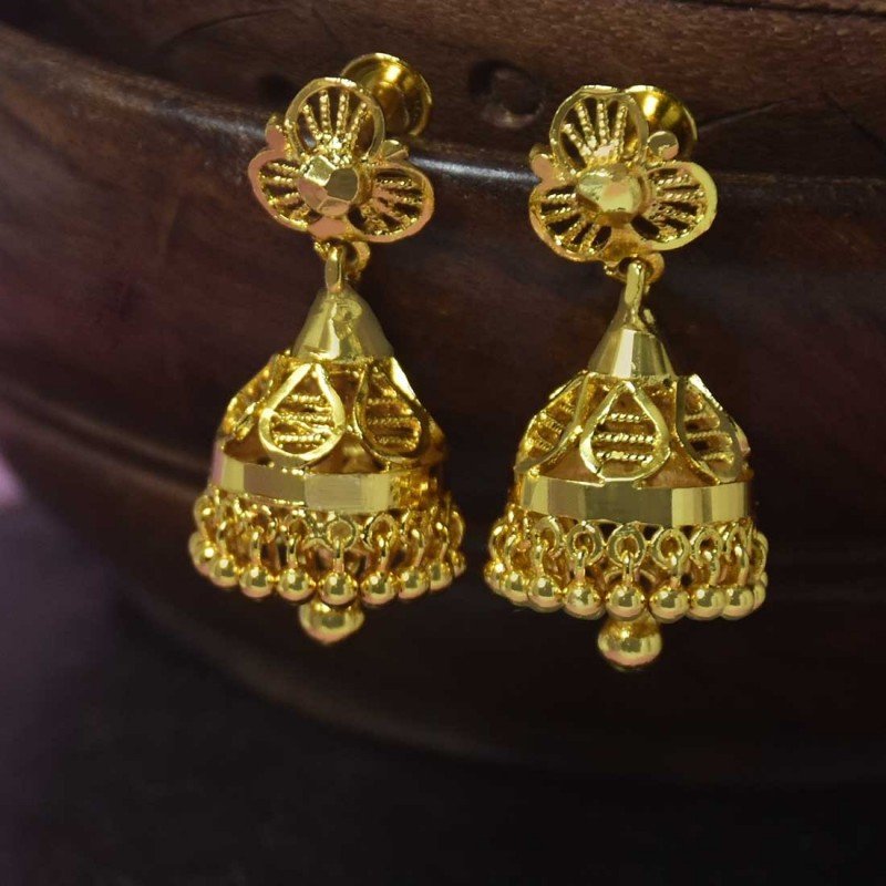 Matte Gold Plated Antique South Indian Jhumki Earring 216519