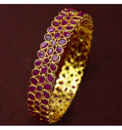 Party Wear Gold Plated Floral Ruby Emerald Bangle