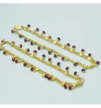 Gold Plated Double Link Chain Crystal Anklets Paayal Kolusu