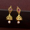 Gold Plated Small Ruby Stone Pearl Kids Size Jimikki Earrings