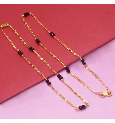 Gold Plated Black Crystal Designer Chain Anklets Payal