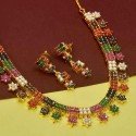 Navratna Model Multi-colour Stones Floral Necklace Set