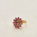 Gold Plated Adjustable Baguette Cut Ruby Stone Finger Ring