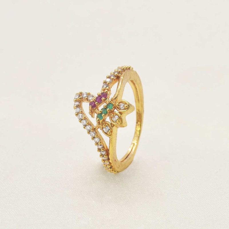 Elegant Gold Plated AD Ruby Emerald Stone Finger RingKollam Supreme