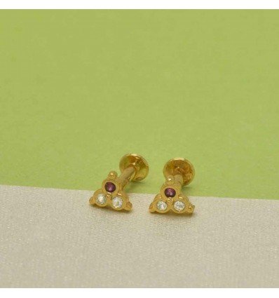 Gold Plated Triple Stone Ear Studs/Nose Stud/Second Studs