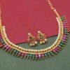 Charming Ruby Emerald Pearl Gold Plated Necklace Set