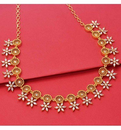 Tempting Gold Plated Floral AD Stone Matte Necklace