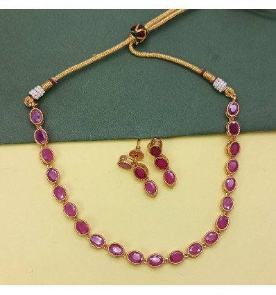 Stunning Premium Gold Plated Oval Ruby Necklace set