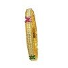 Floral Ruby and Emerald Stones Gold Plated Pearls Bangle