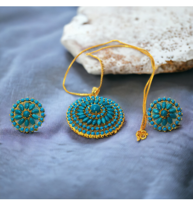 Stunning Gold Plated Floral Turquoise Pendant Set