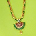 Grand Gold Plated Ruby Emerald and CZ Stone Long Necklace